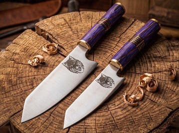 Kitchen, Chef Knife, Etching with wolf logo, Hand Forged in