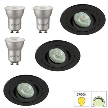 Set van 3 inbouwspots Veneto mini zwart + LED spots GU11, Verzenden, Nieuw, Overige typen
