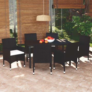 vidaXL 7-delige Tuinset met kussens poly rattan zwart, Verzenden, Nieuw, 6 zitplaatsen, Tuinset