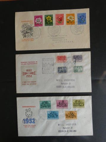 Nederland 1952/1953 - 3 x FDCs Zomerzegels, Eeuwfeest en, Gestempeld