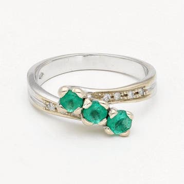 Ring - 18 karaat Witgoud Diamant (Natuurlijk) - Smaragd, Nieuw