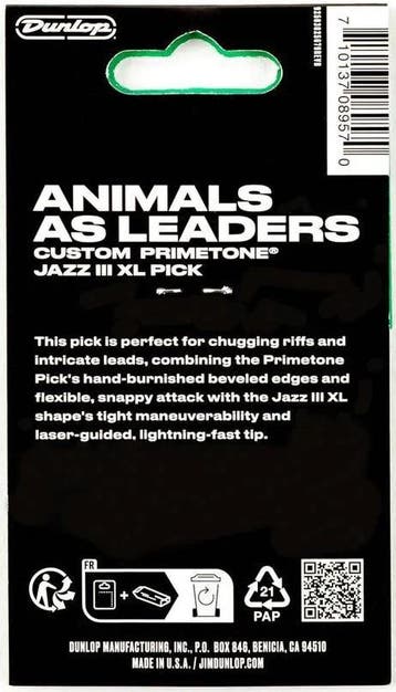 Jim Dunlop Primetone Jazz III XL Plectrum Animal as Leaders, Ophalen of Verzenden, Nieuw, Elektrische gitaar