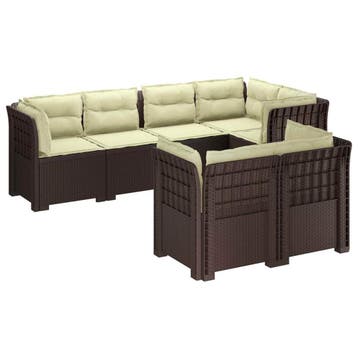 vidaXL 7-Persoons Tuinbank met Kussens Rieten Look PP Bruin, Verzenden, Nieuw