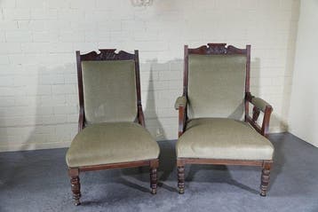 Fauteuil (2) - Hout, Fluweel - hall chairs, Antiek en Kunst