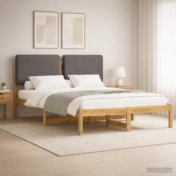 vidaXL Bedframe met gestoffeerd hoofdbord Whitewash en, Verzenden, Nieuw, Wit, Hout