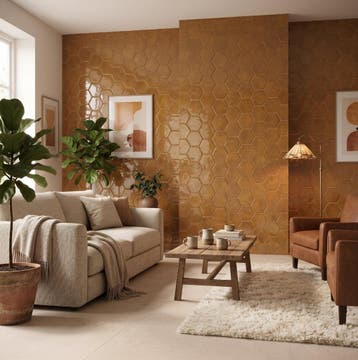 Wandtegel Pamesa Grace Gold Bruin Goud Hexagon Glans 13x15, Doe-het-zelf en Verbouw, Nieuw, Minder dan 20 cm, 10 m² of meer, Wandtegels