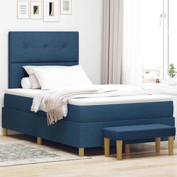 vidaXL Boxspring bed met hoofdeinde Blauw 190 x 120 cm Stof, Verzenden, Nieuw, Twijfelaar, Blauw