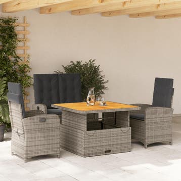 vidaXL 4-delige Tuinset met kussens poly rattan grijs, Verzenden, Nieuw, 4 zitplaatsen, Tuinset
