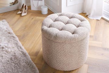 Ronde kruk MODERN BAROQUE 50cm champagne bouclé met, Huis en Inrichting, Banken | Voetenbanken en Poefen, Ophalen of Verzenden