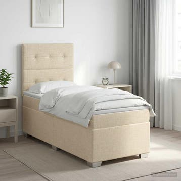 vidaXL Boxspringbed met matras Crèmekleurig 100 x 200 cm, Verzenden, Nieuw, Eenpersoons, Crème