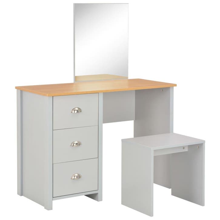 vidaXL Kaptafel met spiegel en krukje 104x45x131 cm grijs, Huis en Inrichting, Tafels | Kaptafels, Nieuw, Verzenden