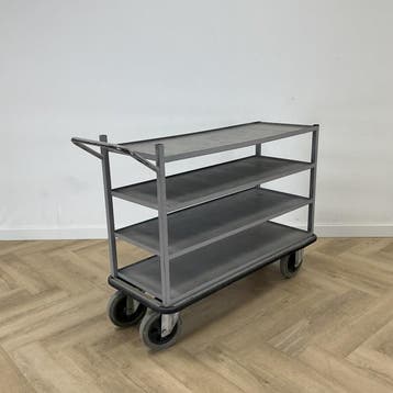 Zwartwoud Magazijn plateauwagen 4 plateaus met 2 zwenkwielen, Ophalen of Verzenden
