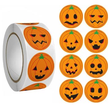 500 Stickers Op Rol - 2.5cm - Pompoen - Halloween -, Verzenden, Nieuw