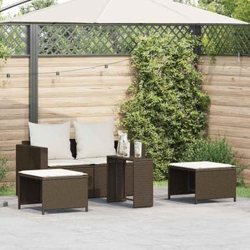 vidaXL 5-delige Tuinbankstel met kussens stapelbaar poly, Verzenden, Nieuw