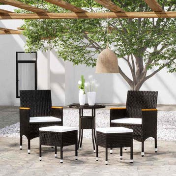 vidaXL 5-delige Loungeset poly rattan zwart, Tuin en Terras, Verzenden, Nieuw, Loungeset