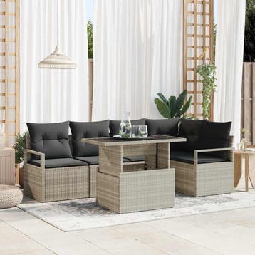 vidaXL Tuin Sofa Set 6 st 5-Aantal zitplaatsen Lichtgrijs, Verzenden, Nieuw, Rotan, 6 zitplaatsen