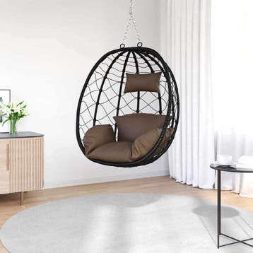 vidaXL Hangende ei-stoel Koffiebruin 91,5 x 54,5 x 107 cm, Verzenden, Nieuw, Rotan