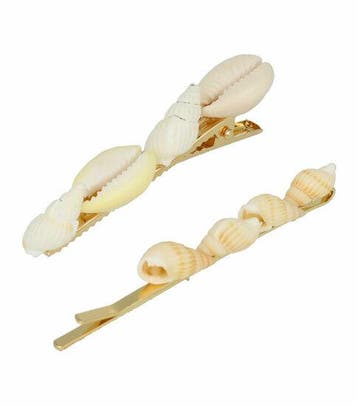 Haarspeld Duckklem en Schuifspeldje 6cm – Schelpen – Goud, Nieuw