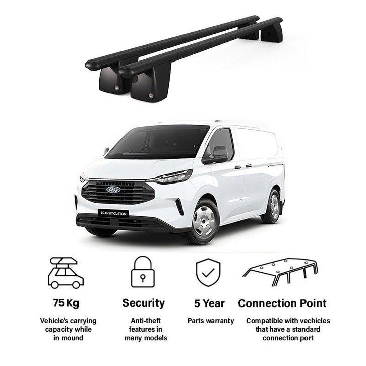 Set 2 aluminium dakdragers Ford Transit Custom 2007+ zwart, Auto diversen, Auto-accessoires, Ophalen of Verzenden