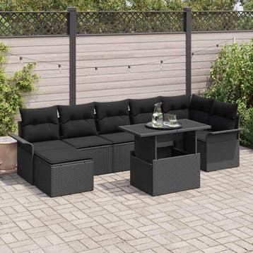 vidaXL Tuin Sofa Set 8 st Zwart Poly riet, Verzenden, Nieuw, Rotan, 8 zitplaatsen