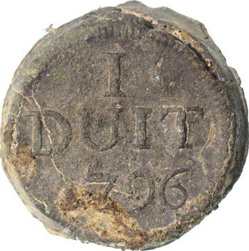 VOC - Java. Tinnen Noodmunt van 1 Duit 1796 ZELDZAAM (Zonder, Postzegels en Munten, Munten | Nederland