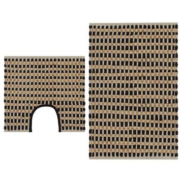 vidaXL Badmattenset handgeweven jute en stof naturel en, Verzenden, Nieuw, Zwart