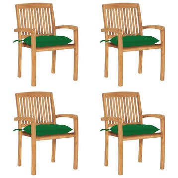 vidaXL Tuinstoelen stapelbaar 4 st met kussens massief, Verzenden, Nieuw, Hout