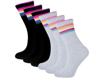 6 Paar meisjes sokken - Glitter-Strepen - Zwart/Grijs, Verzenden, Nieuw