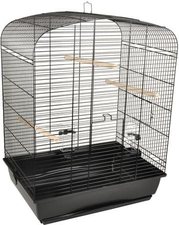 Vogelkooi Flamingo Seva Zwart – Parkietenkooi met 2 Klapd., Verzenden, Nieuw, Metaal, Vogelkooi