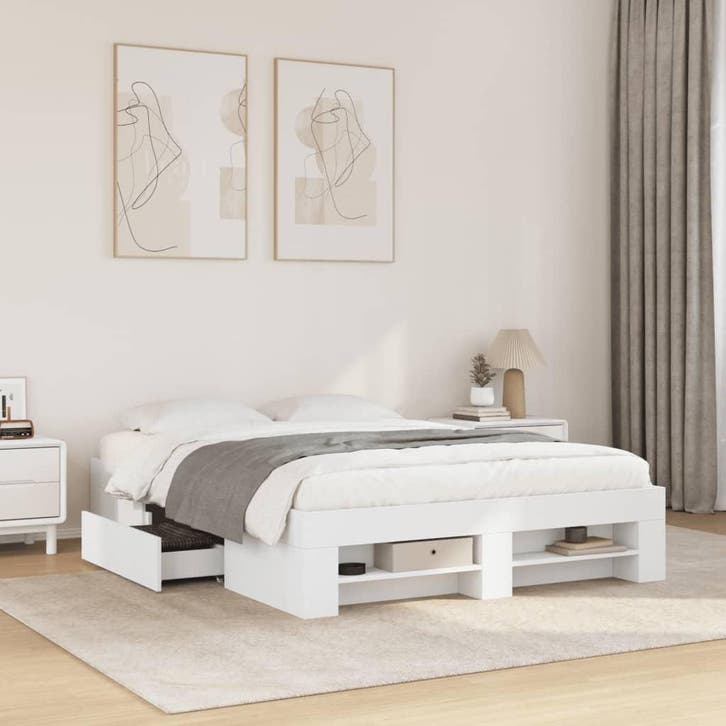 vidaXL Bedframe massief hout wit 120x200 cm, Huis en Inrichting, Slaapkamer | Bedden, 120 cm, 200 cm, Wit, Twijfelaar, Nieuw, Hout