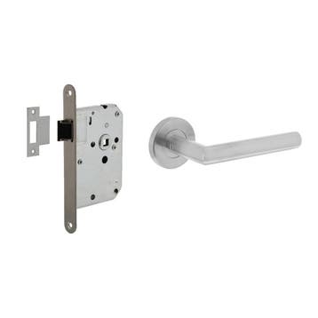 Deurbeslag set loopslot RVS + deurklink Jura geborsteld R..., Doe-het-zelf en Verbouw, Ophalen of Verzenden, Nieuw, Rvs, Klink of Kruk