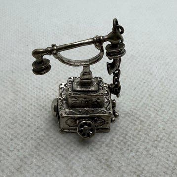 Beeldje - Teléfono antiguo , plata , raro - Zilver