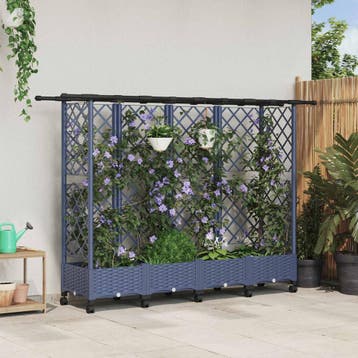 vidaXL Verhoogd Bed met Trellis en Dak Grijs 202,5 x 40 x, Verzenden, Nieuw, Minder dan 60 cm, 60 cm of meer