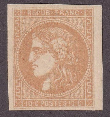 Frankrijk - 10c bistre-geel nieuw* - certificaat Brun - TTB, Gestempeld