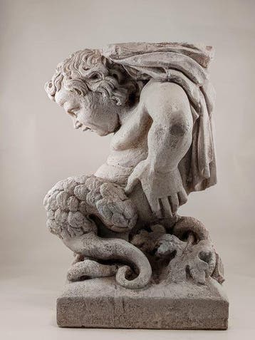 sculptuur, Piedistallo con Tritone - 28 cm - Gips