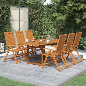 vidaXL 7-delige Tuinset massief acaciahout 150-200 cm, Verzenden, 6 zitplaatsen, Nieuw, Tuinset