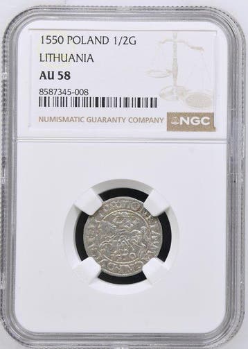 Polen, Litouwen. 1/2 Grosz 1550 / AU58 (Zonder minimumprijs)
