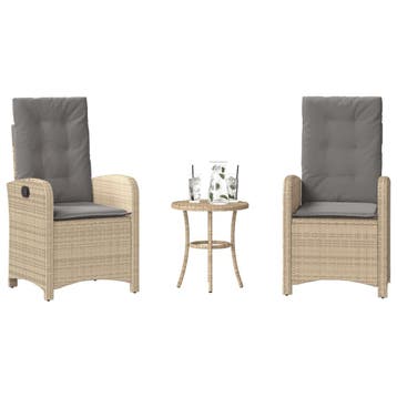 vidaXL 3-delige Bistroset met kussens poly rattan gemengd, Verzenden, Nieuw