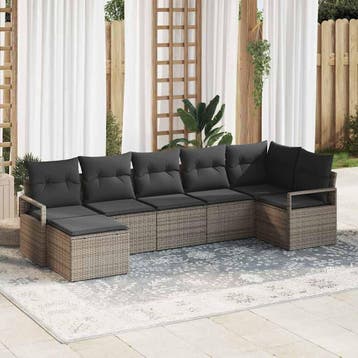 vidaXL Bankstel 7 st Grijs poly rattan, Verzenden, Nieuw, Rotan, 7 zitplaatsen