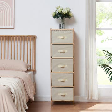Ladekast Maldon met stoffen lades 122x37x35 cm naturel en be, Verzenden, Nieuw