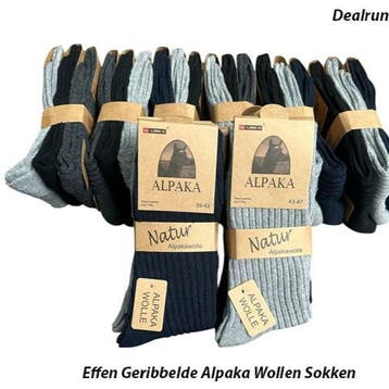 3 Paar Effen Geribbelde Alpaka Wollen Sokken, Verzenden, Nieuw