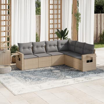vidaXL 6-delige Loungeset met kussens poly rattan beige, Verzenden, Nieuw, Loungeset
