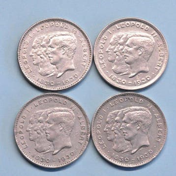 België. Albert I. 10 Francs/2 Belga 1930, Lot van 4 stuks