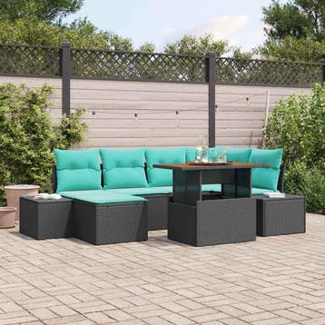 vidaXL Tuin Sofa Set 7 st Zwart Poly riet, Verzenden, Nieuw, Rotan, 7 zitplaatsen