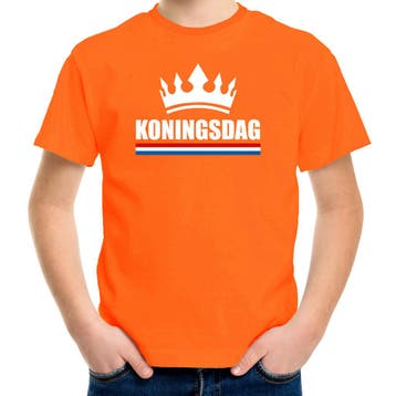 Koningsdag met een kroon shirt oranje kinderen - Koningsda.., Ophalen of Verzenden, Nieuw