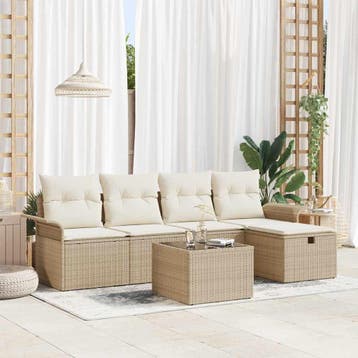 vidaXL Tuinbankenset 6 st Beige en Crème poly rattan, Tuin en Terras, Verzenden, Nieuw, Rotan, 6 zitplaatsen