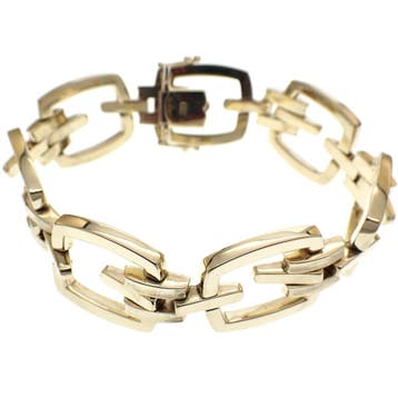 Gouden brede schakelarmband; 20 cm, Ophalen of Verzenden, Gebruikt, Goud, Goud