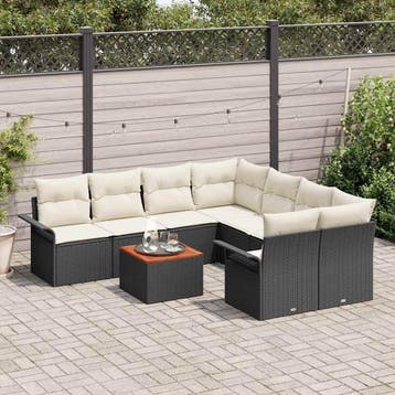 vidaXL Tuinbankenset 9 st 8-Aantal zitplaatsen Zwart en, Verzenden, Nieuw, Rotan, Meer dan 8 zitplaatsen