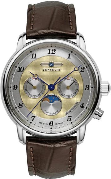 Zeppelin 8536-5 Friedrichshafen maanfase horloge, Overige merken, Staal, Verzenden, Polshorloge
