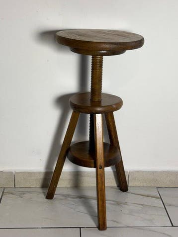 Kruk - Vintage driepoot werkplaatskruk van massief